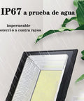 Solar Security Lights 200W300W400W800W,Solar Powered Floodlights Led H,，， showing IP67 waterproof rating in rain.