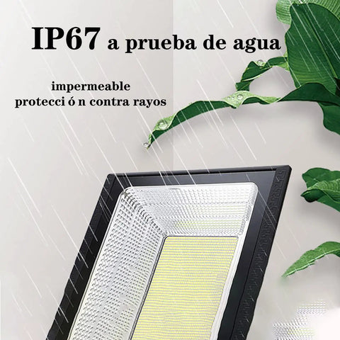 Solar Security Lights 200W300W400W800W,Solar Powered Floodlights Led H,，， showing IP67 waterproof rating in rain.