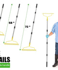 Heavy Duty Bow Rake For Leaves And Lawn Care, 6 Ft Metal Rake With 17 Tines And Stainless Steel Handle, adjustable sizes shown