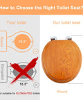 Diagram comparing round and elongated toilets with Wood Veneer Round Toilet Seat With Quiet Close Easy Clean Surface Quick Release Hinges Natural Finish Durable Comfy Easy Install Anti Slip Fits All American Toilet Brands.