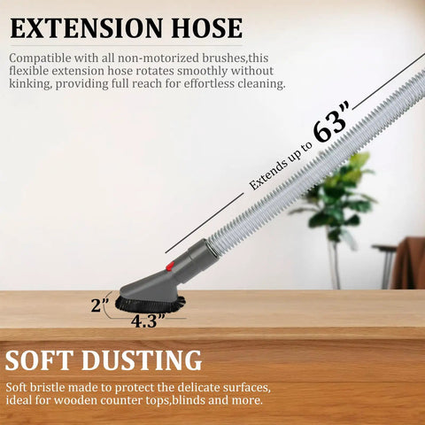 Extension hose from All In One Cordless Vacuum Attachment Kit for Handheld Vacuums extending 63 inches above wooden surface.