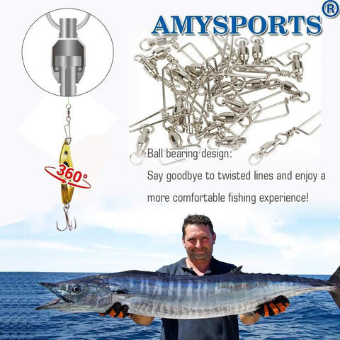 High Strength Fishing Snap Swivels Set With Ball Bearing Barrel Stainless Steel Saltwater Ready 25 Pack 31 Lbs Load Capacity 360 Degree Spin For Realistic Lure Action And Fewer Snags, stainless steel fishing swivels