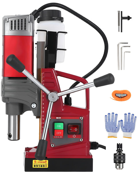 Beefy Portable Magnetic Drill Press With Rock Solid Grip And Knockout Power Delivers A Smooth Ride Using A Tough 1450W Motor and accessories