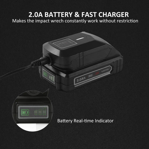 2.0Ah battery and fast charger for Cordless Brushless Half Inch Impact Wrench With 260 Ft Lbs Max Torque 2.0Ah Battery The Go To Tool