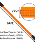 Two Pack 2 Inch By 10 Foot Heavy Duty Lifting Slings Nylon Web Slings 15,000 Lb Capacity Double Ply Winch Straps Orange diagram