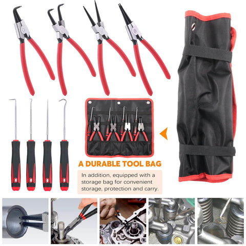 Heavy Duty Snap Ring Pliers Set 8 Piece 9 Inch Internal External Circlip Pliers With Hook Tools for DIY Automotive Use