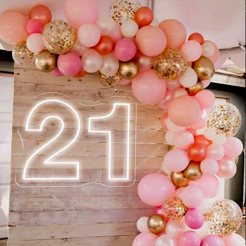 Twenty One Neon Sign LED Wall Light, Large 21.3 By 15.7 Inch Neon Night Light with balloon decoration setup