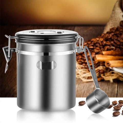Keep Your Grind Fresh With This Heavy Duty Airtight Canister Sporting A Built In Measuring Scoop designed for storing beans, sugar, tea, or nuts.