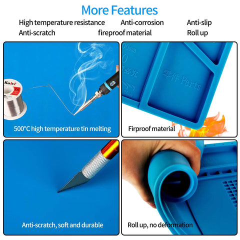 Magnetic Silicone Soldering Mat Work Station Pro Gear With Built In Ruler, showcasing heat resistance and roll-up feature.