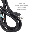 Six Foot 16 AWG Three Wire Appliance And Power Tool Cord With U Ground NEMA Five Fifteen 125 Volt AC Weather Resistant SJTW