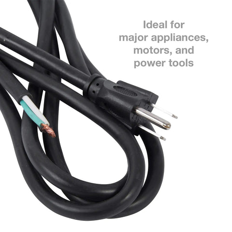 Six Foot 16 AWG Three Wire Appliance And Power Tool Cord With U Ground NEMA Five Fifteen 125 Volt AC Weather Resistant SJTW