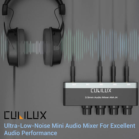 4 Channel Ultra Low Noise Mini Audio Mixer With 3.5mm Input For Guitars Bass And Keyboards, USB Powered Stereo Switcher