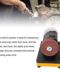 Hilitand 18V Cordless Mini Bench Grinder And Polisher With Variable Speed Control Up To Six Thousand RPM High All Copper Motor, showing dual wheels for precision polishing.