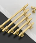 Brushed Gold Cabinet Pulls Set Of 10 5 Inch Drawer Handles With 128mm Hole Center Kitchen Cabinet Hardware For Bathroom And Dresser Easy Install Durable Finish ZH0067 displayed in an overlapping stack on a surface.