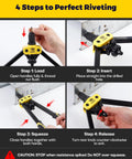 Rivet Nut Tool Kit With 11 Mandrels And 175 Rivet Nuts, 14 Inch Nutsert Tool for Auto Mods showing riveting steps