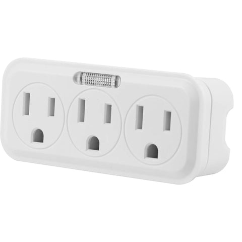 3 Outlet Wall Tap With Guide Light For Expanded Power 3 Prong Grounded Outlet Space Saving Horizontal Design UL Listed White Electrical Adapter