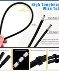Hand holding PVC wire tube from All In One Bike Brake Cable Housing Kit With 73 Pieces Including Brake Cables Noodles Cable Guides Hose Shifter Cables And Cable Cutter For Road And Mountain Bikes Pro Grade Cycling Maintenance Set.