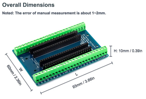 48 Pin Breakout Board For Teensy 3.5 3.6 4.1 With Screw Terminals And 3 Output Types, dimensions 93mm x 60mm x 10mm shown