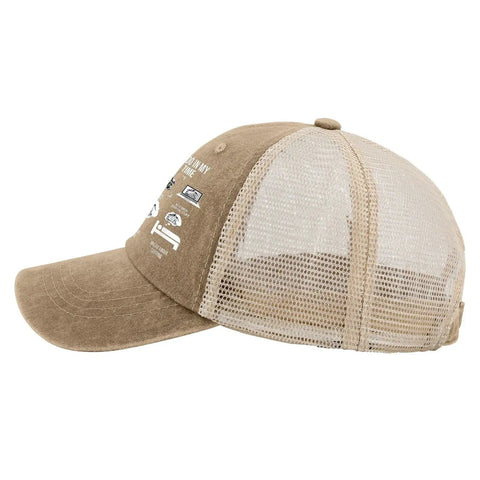 Funny Spare Time RV Camper Hat For Him Outdoor Cap With Adjustable Strap, lightweight khaki design, side profile