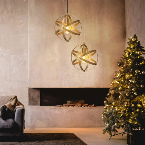 Living room with Plug In Pendant Light In Gold Industrial Style Metal Globe With 15 Ft Cord On Off Switch Vintage Vibe