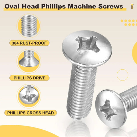 Badass Cross Recessed Oval Head Machine Screws Size 10 24 Two Inch Length 304 Stainless Steel Fasteners on display.