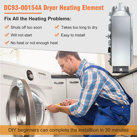 3 Wire Dryer Heating Element Assembly Replacement For Select Dryers, Heavy Duty Plug And Play Coil, DC93-00154A Fits DV45K6500EV A3 DV48J7770EP A2 DV52J8700EP A2 DV45K6200EZ A3 DV50K8600EV A3 And More, Replaces AP5582094 PS4216214 3282568
