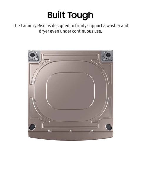 Bottom view of 27 Inch Laundry Riser Pedestal For Front Load Washer Or Dryer Gives Your Laundry A 6 Inch Lift And Keeps It ADA Compliant Champagne Finish Fits 27 Inch Wide Units showing sturdy metal construction.