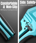 Heavy Duty Aluminum PVC Pipe Cutter Ratchet Tool With SK5 Blade Cuts Up To Two And A Half Inches Works On PVC PPR PE PEX Plastic Hoses And Pipes Teflon Coated Edge For A Cleaner Cut Built Tough Plumbing Upgrade showing ergonomic handles and safety lock feature