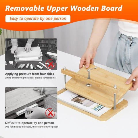DIY Book Binding Press Kit With Bamboo Wood Construction, 11 By 7.9 Inch Book Press showing removable upper board
