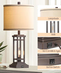 27.5 Inch Tall Farmhouse Table Lamps Set Of 2 With USB C And USB A Charging Ports Rustic Industrial Black End Table Lamps