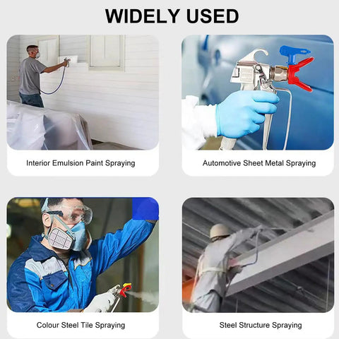 Top Tier Airless Paint Spray Gun Kit With Solid Steel Build, Two Reversible 517 Tips, Heavy Duty Guard, And Spare Filters for interior and automotive use.