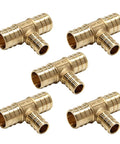 Bulk Pack Of 5 Pex Reducing Tee Brass Barb Crimp Fittings For Pex Tubing 3/4 Inch By 3/4 Inch By 1/2 Inch ASTM F1807