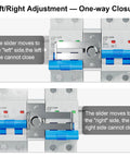 Manual Locking Breaker Device for DIN Rail Mounts, Slide Lock showing left and right adjustment for circuit breakers.