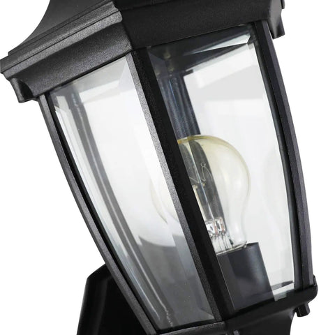 Close-up of 2 Pack Waterproof Aluminum Outdoor Wall Light Fixtures Built Tough for Porch Garage and Patio with tempered glass shade