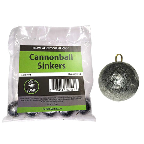 4 Oz Round Cannonball Lead Sinker Weights with Metal Loop For Sinker Sliders, 10 Pack packaging and single sinker detail.