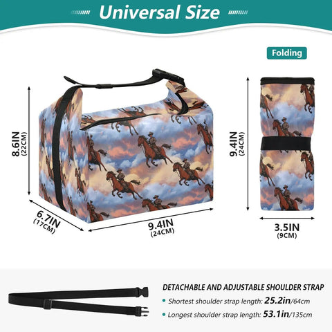 Cowboy Rides A Horse Across The Desert Insulated Lunch Bag, foldable 9.4x6.7x8.6 inches, western design, adjustable strap