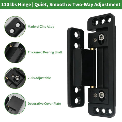 Ultra Thin Concealed Door Hinges That Stay Put With No Sag And 2 Way Adjustable Tech For Secret Doors, zinc alloy, black finish