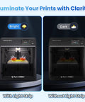 Comparison of 3D printer visibility with and without AD5M 24V LED Strip Kit For 3D Printers With 7 Bright Cold White Beads Replacement Light Board.