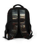 Back view of Midnight Skull And Crow Print Backpack For Men And Women with breathable straps and skull design.