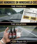 Windshield Crack Repair Kit For All Cracks, 5 Minute Quick Fix With Nano Glass Repair Liquid, Includes 2 Bottles, Nail Bullseye And Star Cracks, 2026 Updated Car Glass Repair Tool showing crack and repair cost comparison.