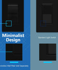 Frameless Light Switch Single Pole 3 Wire 15 Amp 277 Volt AC Matte Black With Decorator Style Finish Built For Seamless Wall Plate Compatibility Across Brands And Easy No Fuss Tool Free Install For Modern Homes, minimalist design