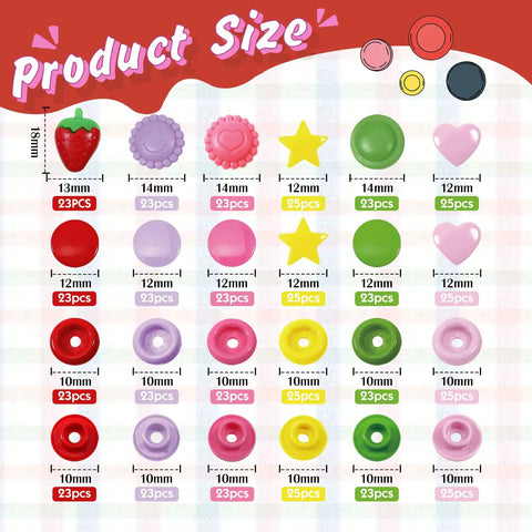 142 Sets Of Plastic Snap Button Fasteners No Sew DIY Snap Buttons 6 Styles Mixed Shapes Sizes Shown For Clothing