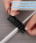 Person using Four Piece Double Sided Wire Gauge Tool Set for Metal Sheets, Thickness Gauge with Deep Engravings, Portable Black Size Inspection Tool for Welding and Metalworking, Easy Readability From Both Sides on metal sheet.