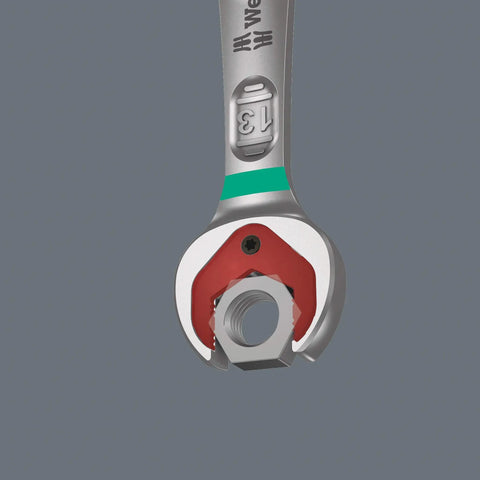 Joker SB Ratcheting Combination Wrench 13 mm with holding jaw and hex nut, focus on no-slip grip and double hex design