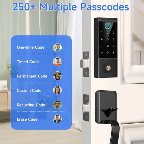 Premium Heavy Duty Smart Door Lock With App Control And Fingerprint Entry For Main Entrances with multiple passcodes for secure access.