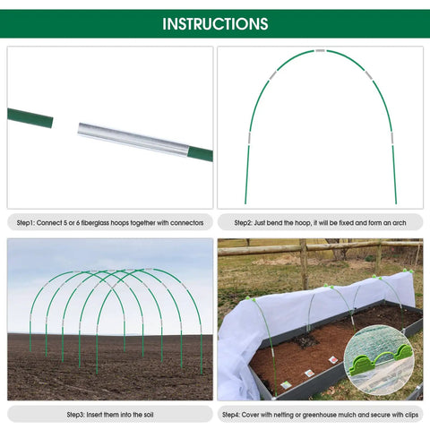 72 Piece Garden Hoop Kit For Raised Beds And Greenhouses 12 Sets Of 8 Foot Fiberglass Hoops For A DIY Grow Tunnel Built Tough Rust Free Plant Support Stakes For Netting And Row Covers