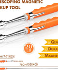 Telescoping Magnetic Pickup Tool with 20 Pound Pull Strength, stainless steel extendable to 30 inches with orange handle