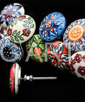 12 Pack Vintage Flower Ceramic Cabinet Knobs And Door Pulls, 42mm Diameter With 35 To 45mm Bolt, multicolor floral design