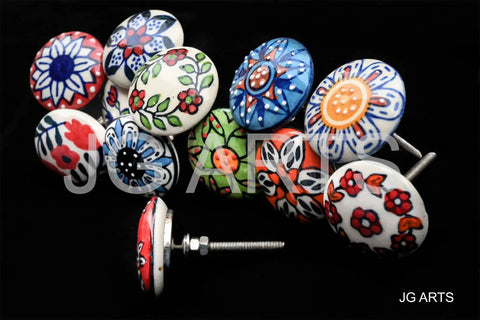 12 Pack Vintage Flower Ceramic Cabinet Knobs And Door Pulls, 42mm Diameter With 35 To 45mm Bolt, multicolor floral design