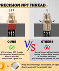 Comparison of precision NPT threads in All In One 3 By 8 Inch Brass DOT Air Fittings Kit With 100 Ft Blue Air Line Hose.